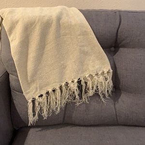 57”x39” Beige Throw Blanket with Fringe